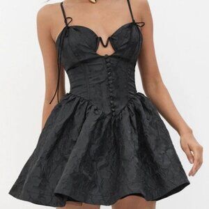 For Love and Lemons Faith Mini Dress M Black Floral Jacquard NWT